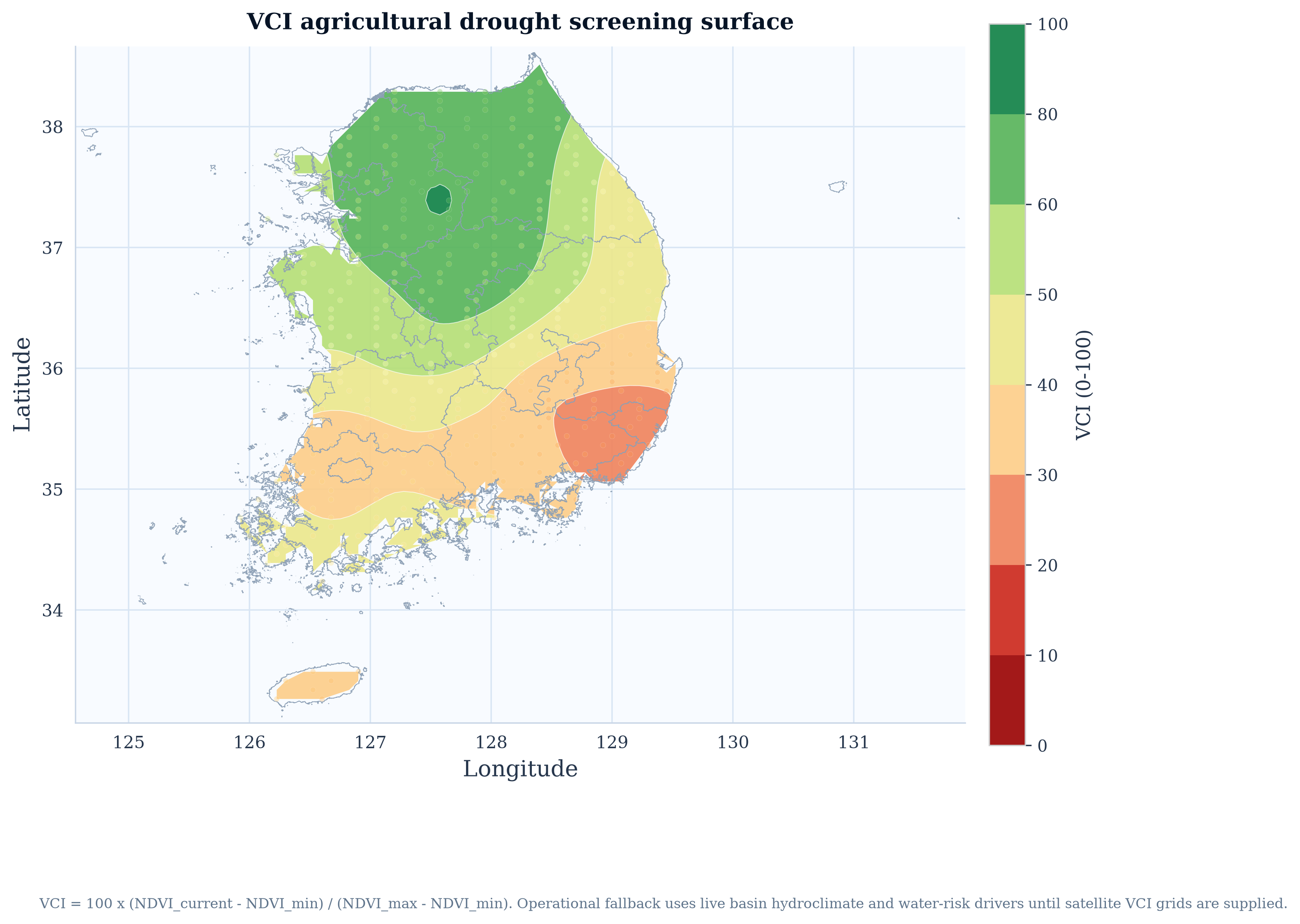 South Korea VCI Agricultural Drought Screening Map